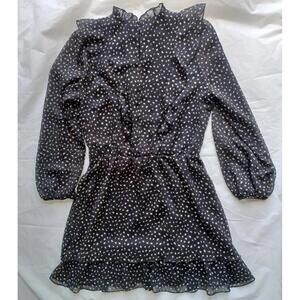 Zara Ruffle Mock Neck‎ Long Sleeve Mini Dress Speckle S Cottagecore Whimsygoth